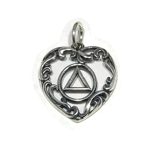 Sterling Silver Ornate AA Medium Heart Pendant