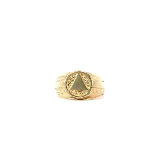 14k Gold, Mens Ring with Alcoholics Anonymous AA Symbol in an Understated Signet Style