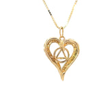 14k Gold Pendant, Alcoholics Anonymous AA Symbol in a Open Heart, Pendant only