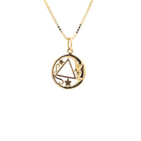 14k Gold Pendant, Moon and Star Pendant with Alcoholics Anonymous AA Symbol, Medium Size