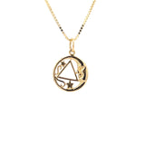 14k Gold Pendant, Moon and Star Pendant with Alcoholics Anonymous AA Symbol, Medium Size