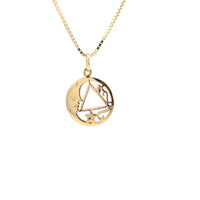 14k Gold Pendant, Moon and Star Pendant with Alcoholics Anonymous AA Symbol, Medium Size