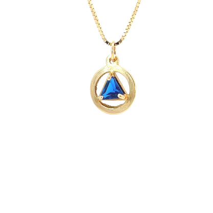 14k Gold AA Pendant – Small Circle with 5mm Triangle CZ Birthstone, 0.8g, 12 Colors Available, Pendant Only