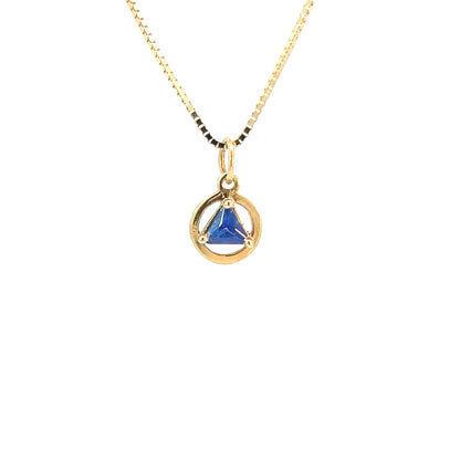 14k Gold AA Pendant – Small Circle with 5mm Triangle CZ Birthstone, 0.8g, 12 Colors Available, Pendant Only