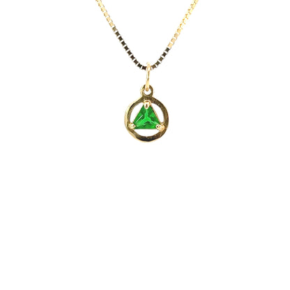 14k Gold AA Pendant – Small Circle with 5mm Triangle CZ Birthstone, 0.8g, 12 Colors Available, Pendant Only