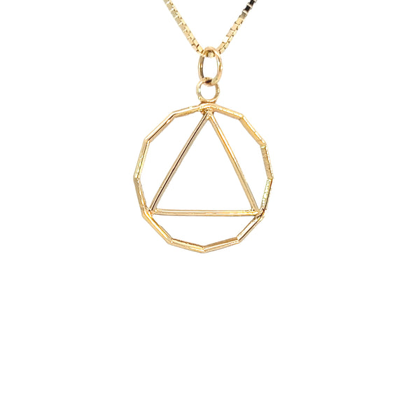 14k Gold Pendant, 12 Sided Circle Triangle, Lrg/Med Size