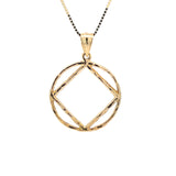 Large Size, 14k Gold Pendant, Narcotics Anonymous NA Symbol in a Hammered Wire Style