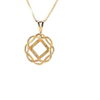 14k Gold Pendant, Narcotics Anonymous NA Symbol in a Basket Weave Circle, Medium Size