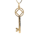 14k Gold Pendant, Narcotics Anonymous NA Symbol inside Antique Style Key