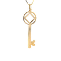 14k Gold Pendant, Narcotics Anonymous NA Symbol inside Antique Style Key