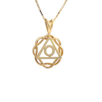 Family Recovery Pendant, 14k Gold, Symbol in a Basket Weave Circle, Med Size