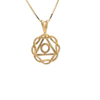 Family Recovery Pendant, 14k Gold, Symbol in a Basket Weave Circle, Med Size