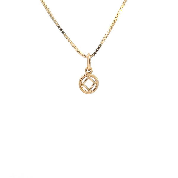 14k Gold Pendant, Narcotics Anonymous NA Symbol in a Smooth Circle, Very Small Size