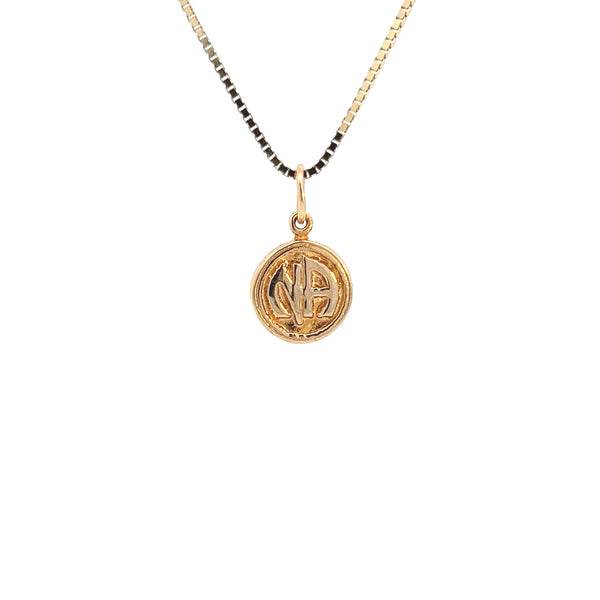 14k Gold Pendant, "Narcotics Anonymous" NA Initials in a Coin Style, Very Small Size