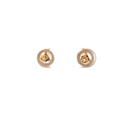 14k Gold Stud Earrings, Diamond Cut Circle with Solid Triangle