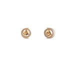 14k Gold Stud Earrings, Diamond Cut Circle with Solid Triangle