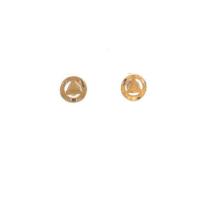 14k Gold Stud Earrings, Diamond Cut Circle with Solid Triangle
