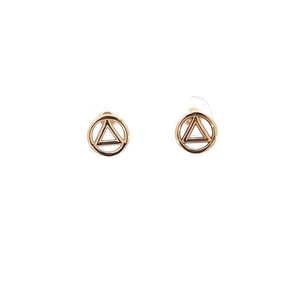 14k Gold Stud Earrings Alcoholics Anonymous AA Symbol Small