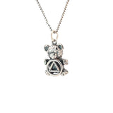 Sterling Silver Pendant, Alcoholics Anonymous AA Recovery Symbol on a Adorable Teddy Bear