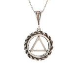 Sterling Silver Pendant, Alcoholics Anonymous AA Symbol, Rope Style Circle, Medium Size