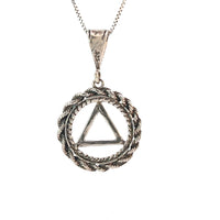 Sterling Silver Pendant, Alcoholics Anonymous AA Symbol, Rope Style Circle, Medium Size