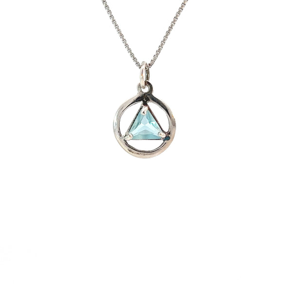 Sterling Silver Pendant, Medium Size, Available in 12 Different 6mm Triangle Colored CZ Birthstones