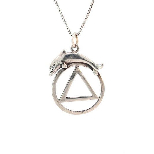 Sterling Silver AA Pendant with Dolphin – Medium/Large Size, 2.3g, Hand-Finished Recovery Jewelry