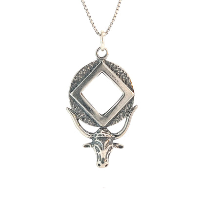 Sterling Silver Pendant, Longhorn with Narcotics Anonymous NA Symbol in a Coin Style Circle