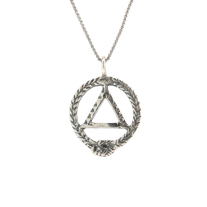 Sterling Silver AA Pendant – Circle of the Fellowship with Clasping Hands & Steps, 2.7g, Medium Size