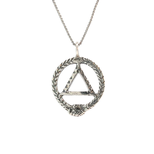 Sterling Silver AA Pendant – Circle of the Fellowship with Clasping Hands & Steps, 2.7g, Medium Size