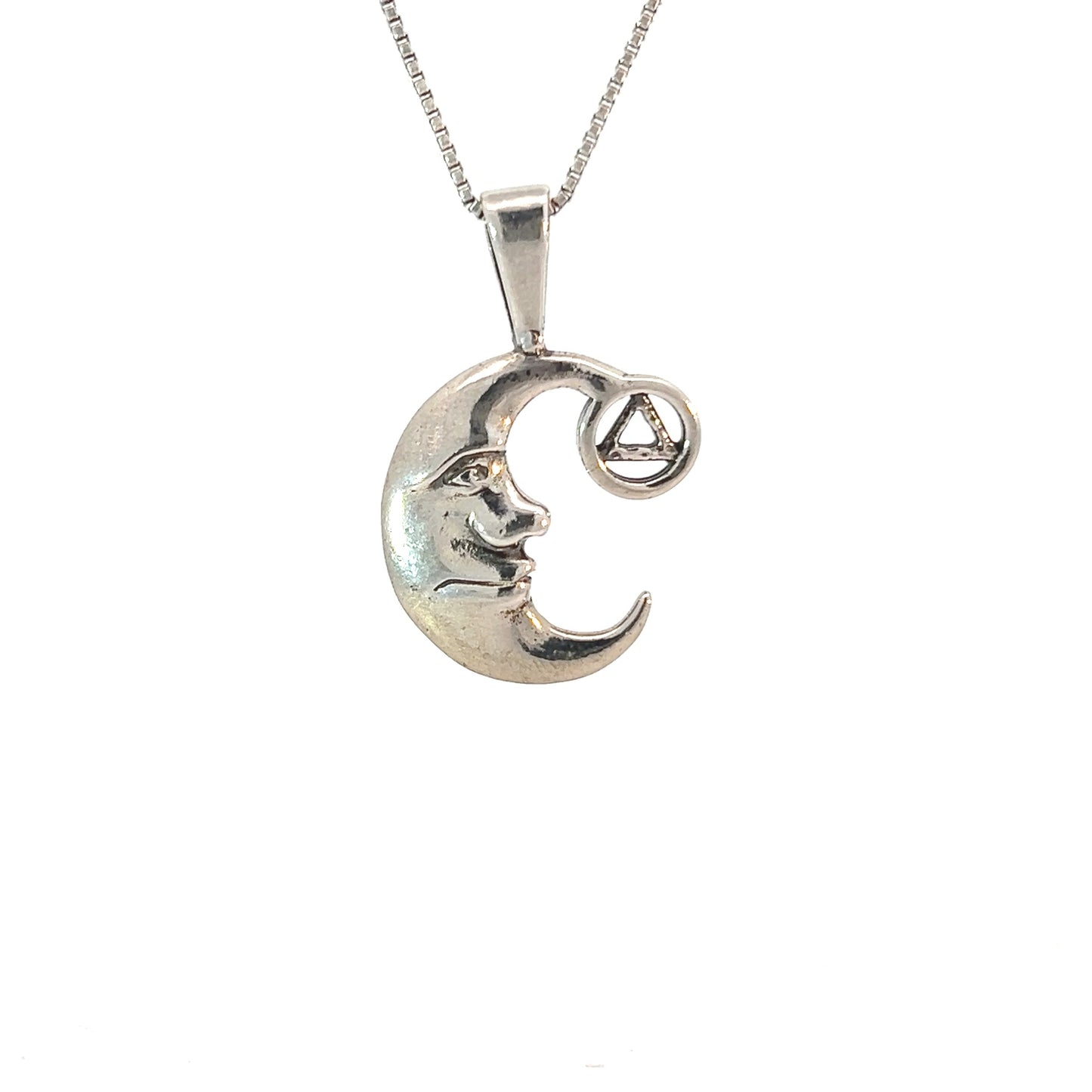 Sterling Silver "Man on the Moon" AA Symbol Pendant – 2.3g, Medium Size Recovery Jewelry