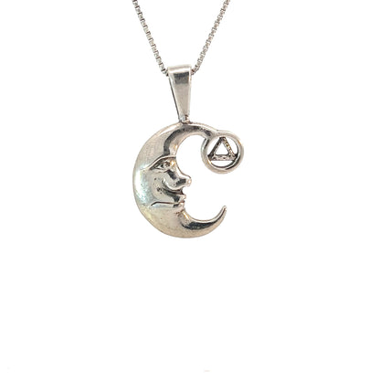 Sterling Silver "Man on the Moon" AA Symbol Pendant – 2.3g, Medium Size Recovery Jewelry