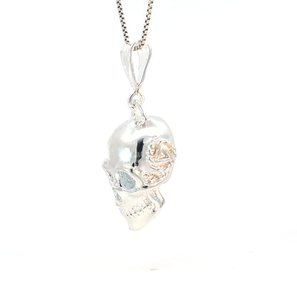 Sterling Silver 3D Skull Pendant with AA Symbol on Both Sides – Twist Wire Circle