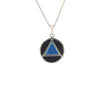 Sterling Silver AA Symbol Pendant – Black Enamel Circle & Blue Enamel Triangle