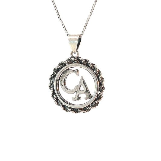 Cocaine Anonymous Pendant, Sterling Silver, "CA" Initials in a Rope Circle
