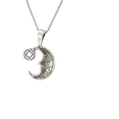 Sterling Silver Pendant, "Man on the Moon" with Narcotics Anonymous NA Symbol, Medium Size