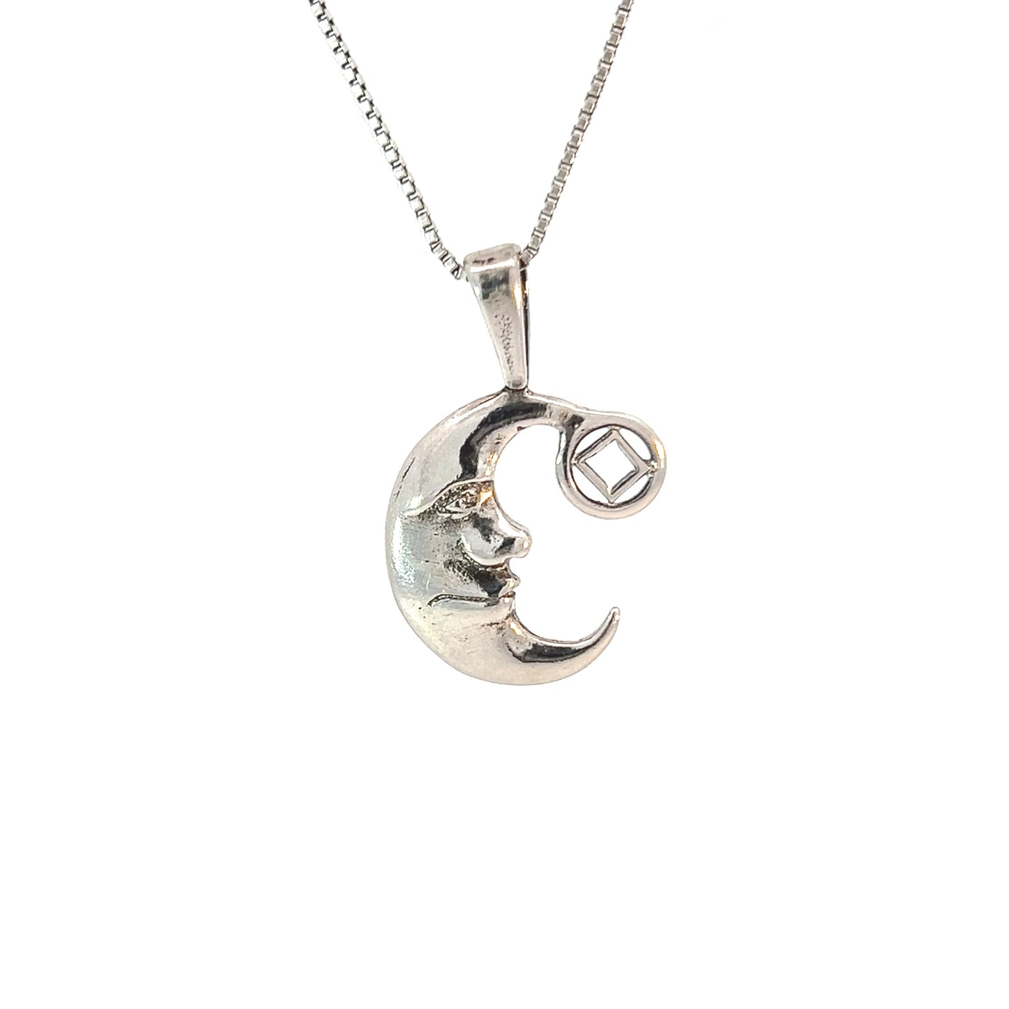 Sterling Silver Pendant, "Man on the Moon" with Narcotics Anonymous NA Symbol, Medium Size