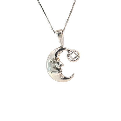 Sterling Silver Pendant, "Man on the Moon" with Narcotics Anonymous NA Symbol, Medium Size