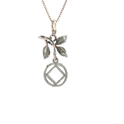 Sterling Silver Pendant, Narcotics Anonymous NA Symbol in a Circle with 3 Leaves