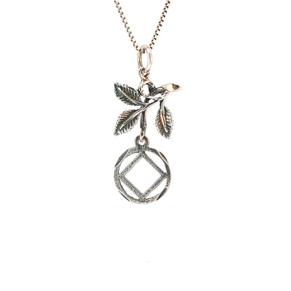 Sterling Silver Pendant, Narcotics Anonymous NA Symbol in a Circle with 3 Leaves