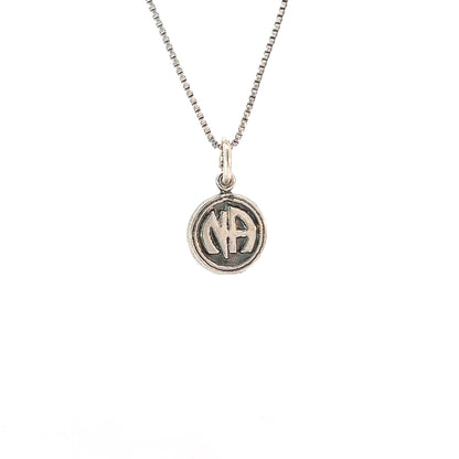 Sterling Silver Pendant, "Narcotics Anonymous" Initials in Solid Textured Coin Style Circle, Small Size