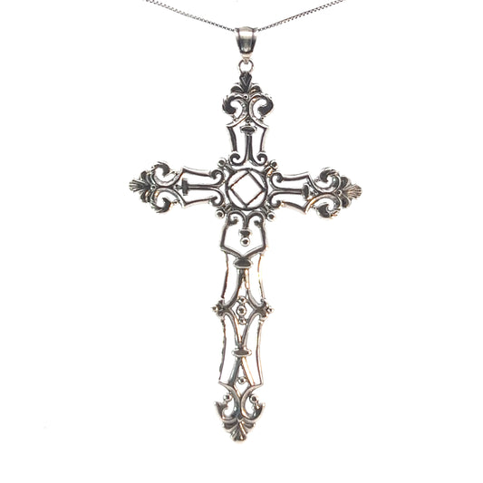 Sterling Silver Pendant, Narcotics Anonymous NA Symbol Set in a Extra Large Open Cross