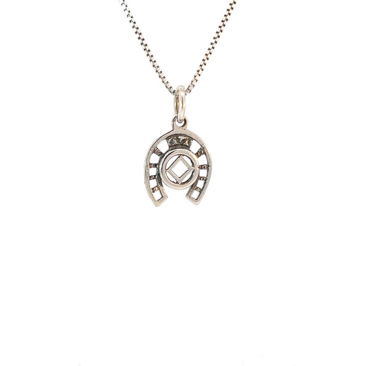 Sterling Silver Pendant, Narcotics Anonymous NA Recovery Symbol on a Lucky Horseshoe