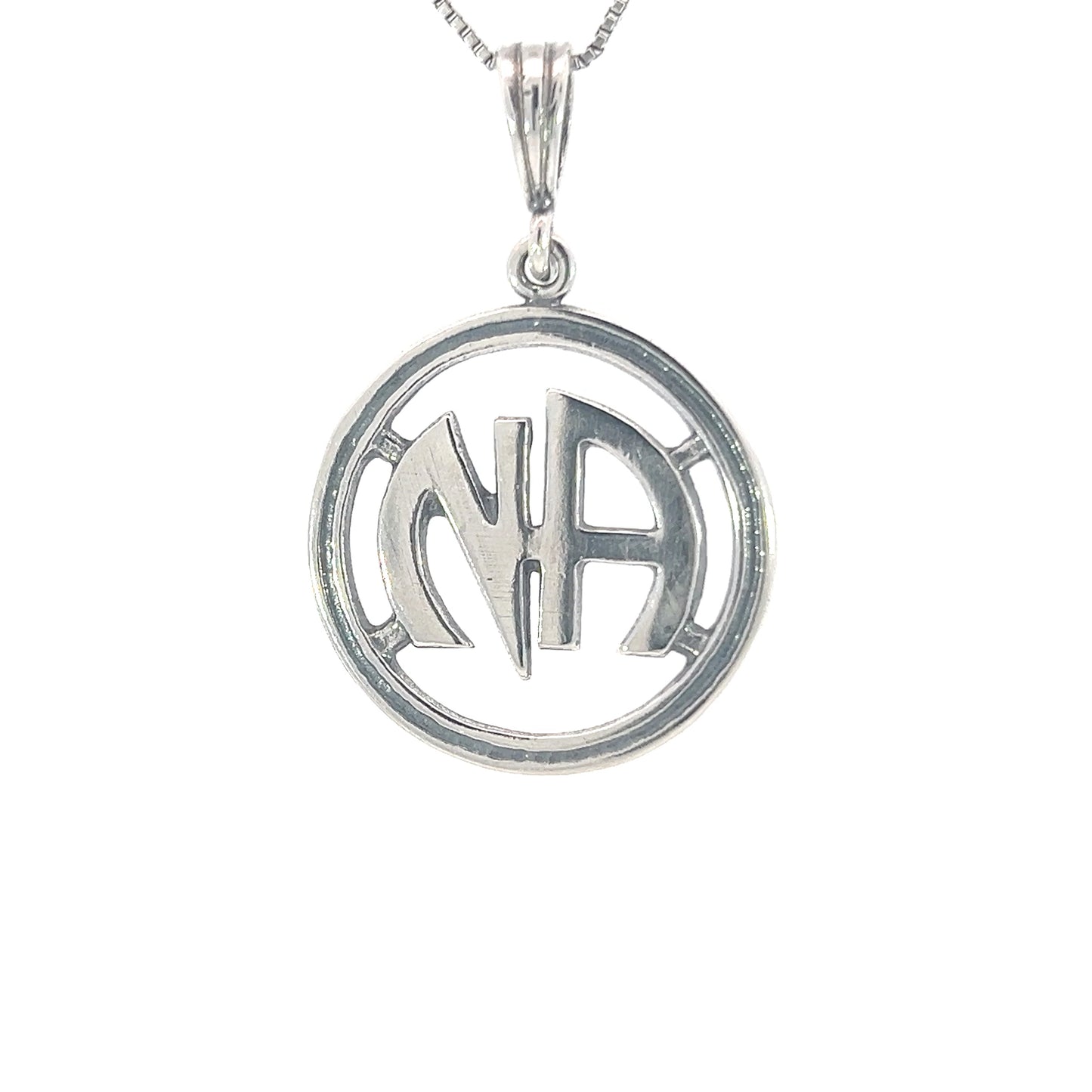 Sterling Silver Pendant, Narcotics Anonymous NA Initials in a Heavy Style Circle