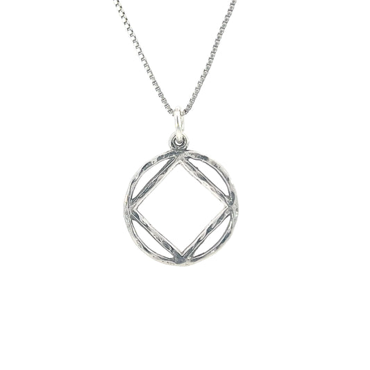 Sterling Silver Pendant, Narcotics Anonymous NA Hammered Symbol Medium Size