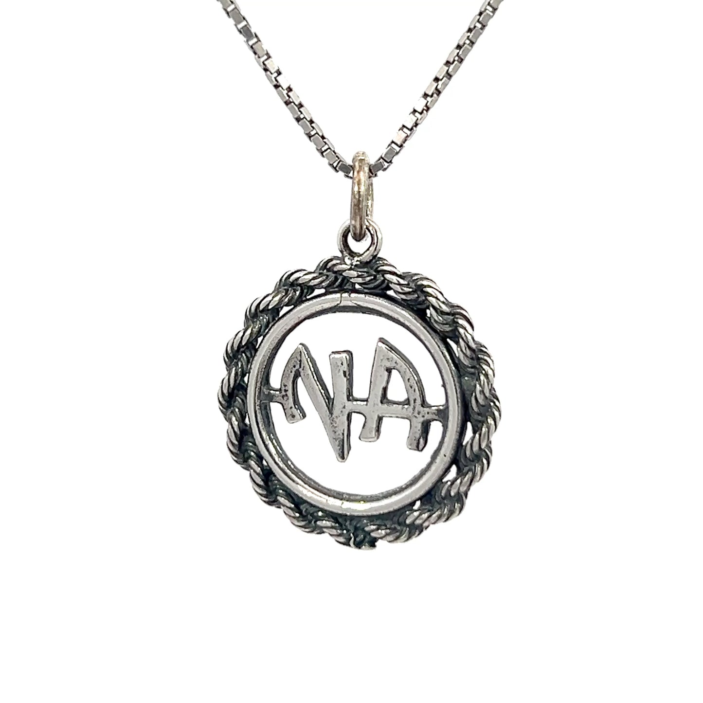 Sterling Silver Pendant, Narcotics Anonymous NA Initials in a Rope Style Circle