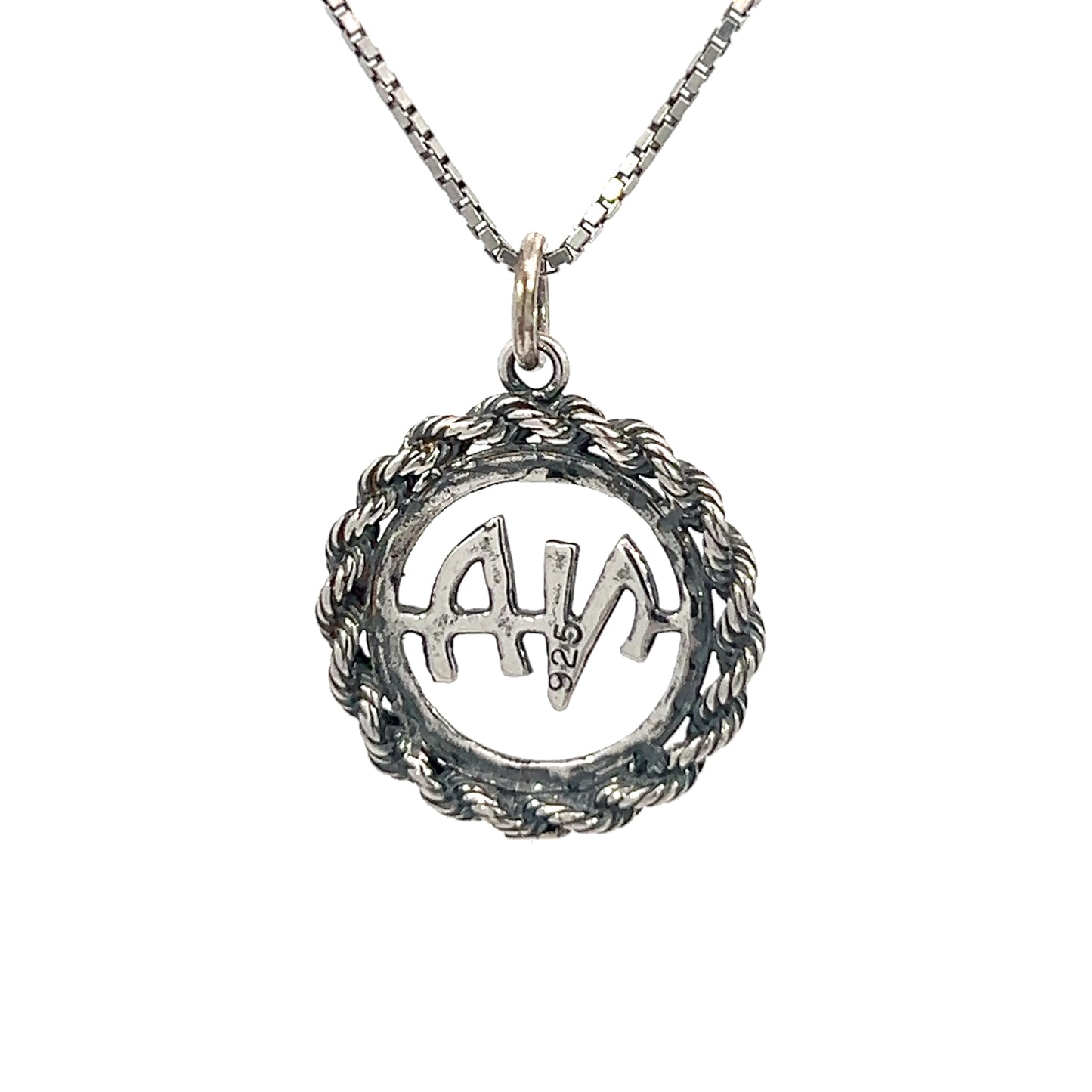 Sterling Silver Pendant, Narcotics Anonymous NA Initials in a Rope Style Circle