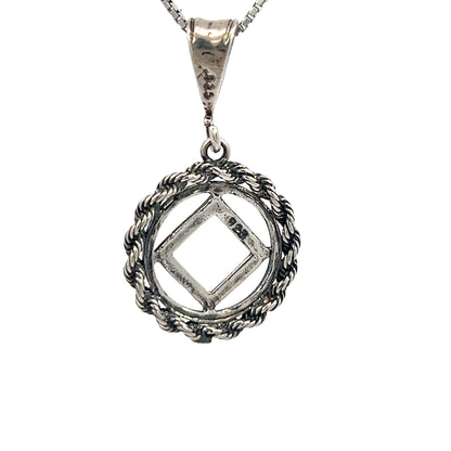 NA Sterling Silver Pendant, Narcotics Anonymous NA Symbol, Rope Style Circle