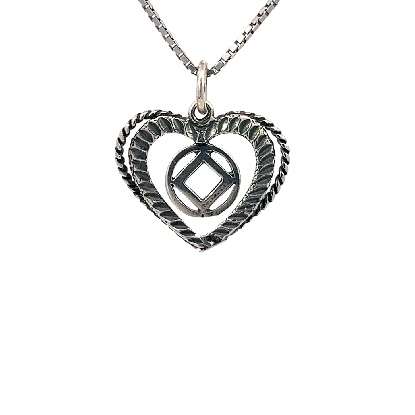 Sterling Silver, Heart Pendant with Narcotics Anonymous NA Symbol, Medium Size