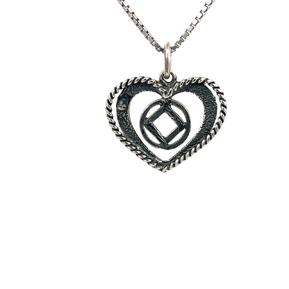 Sterling Silver, Heart Pendant with Narcotics Anonymous NA Symbol, Medium Size